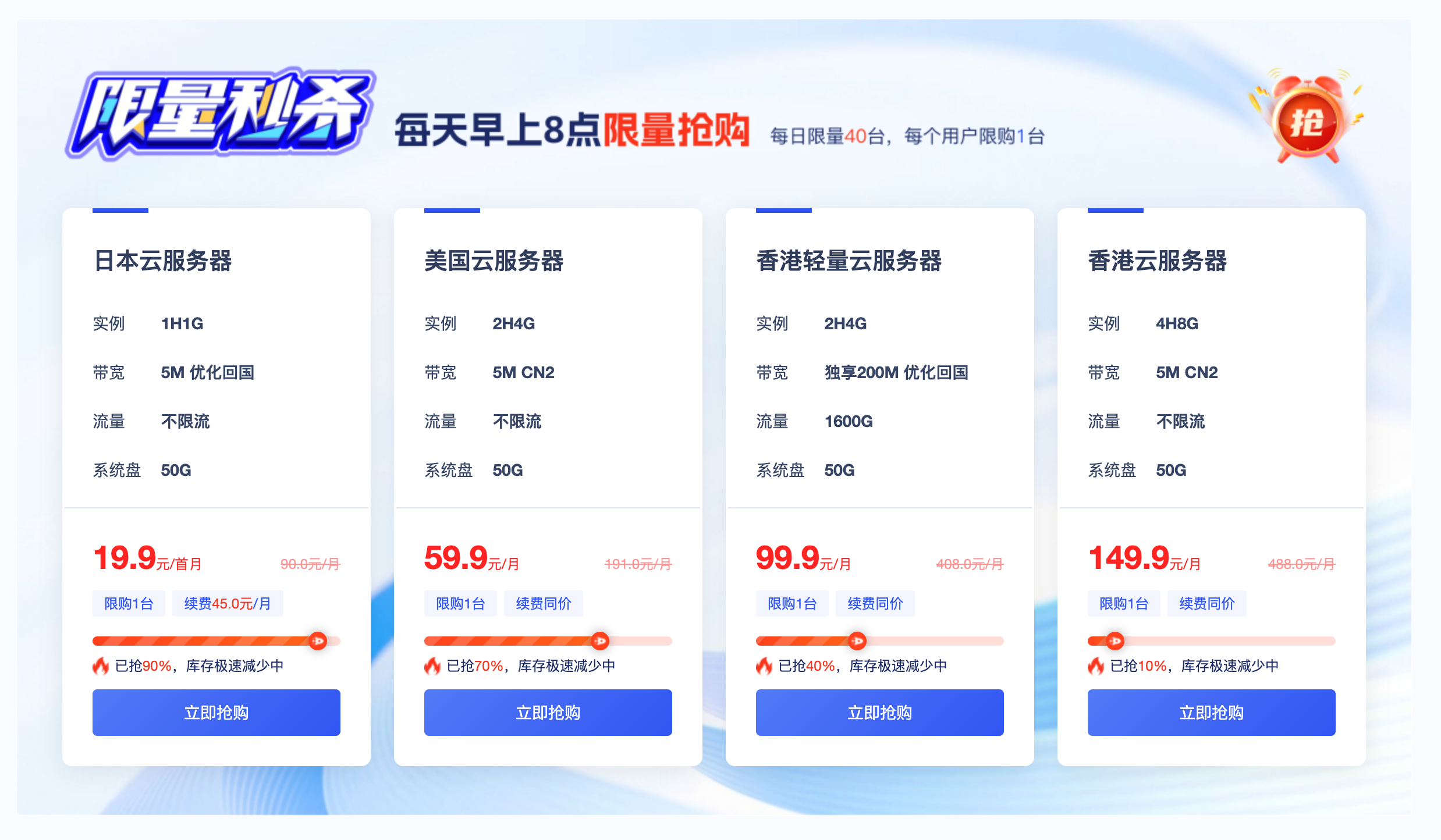 华纳云免备案服务器优惠：19.9元首月起，香港CN2、日本优化、美国CN2线路